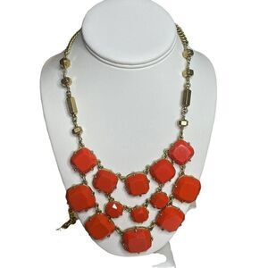 𝅺signed Stella & Dot Coral Olivia Bib Statement Necklace 16”-18” Gold Tone
